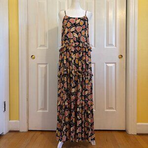NWOT Loft Beach Black Floral Tiered Maxi Dress w/Adjustable Spaghetti Straps M